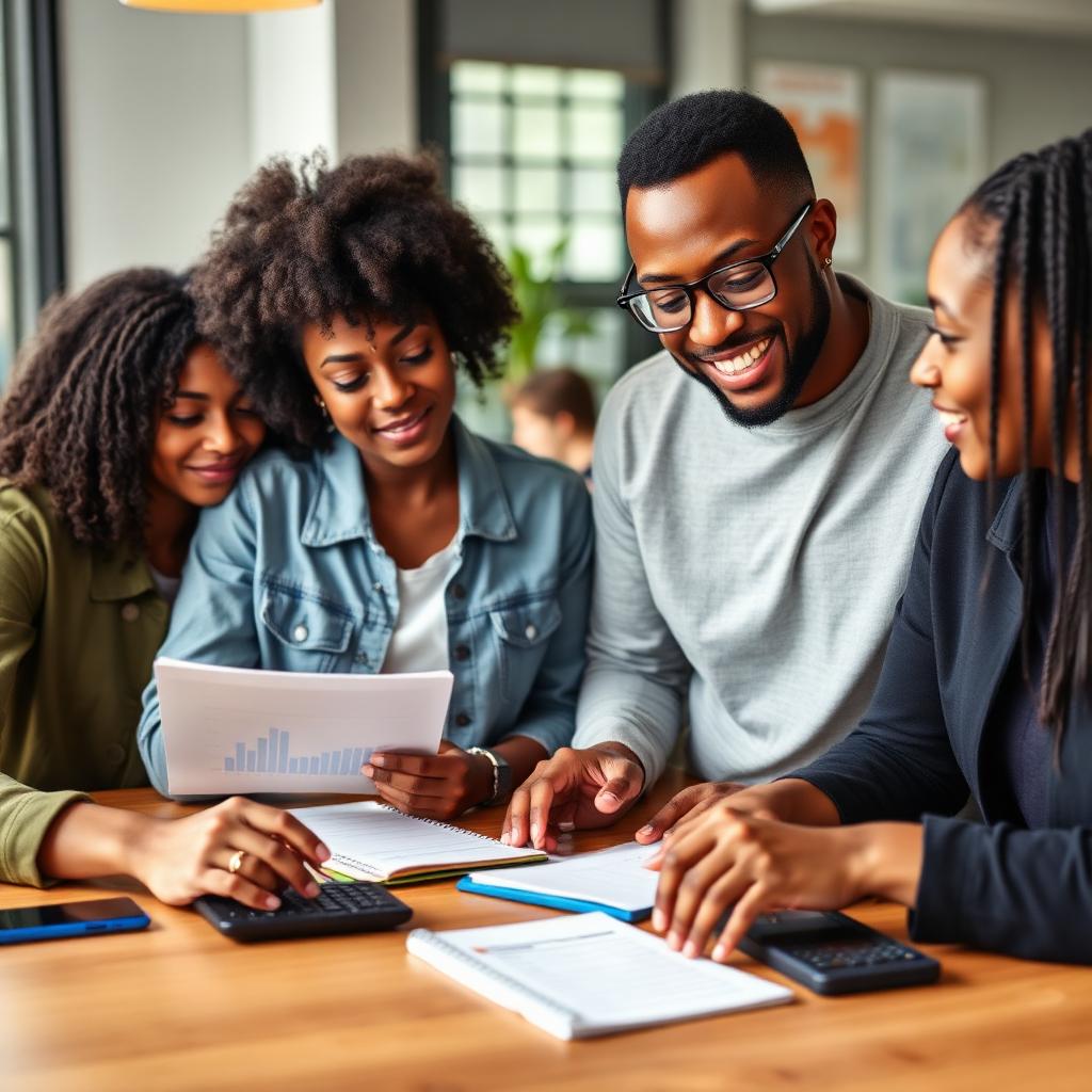 Black young adults learning budgeting and finance together