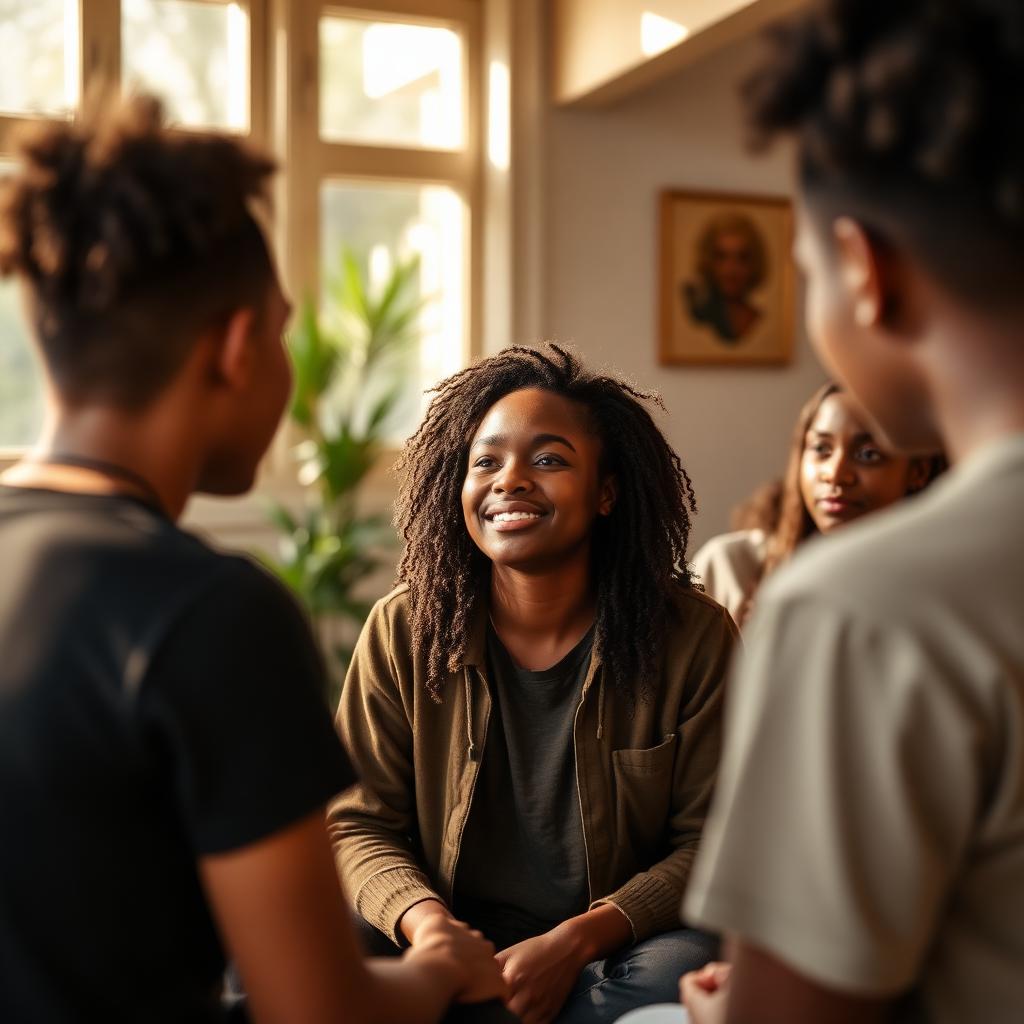 Black young people in a supportive peer wellness circle