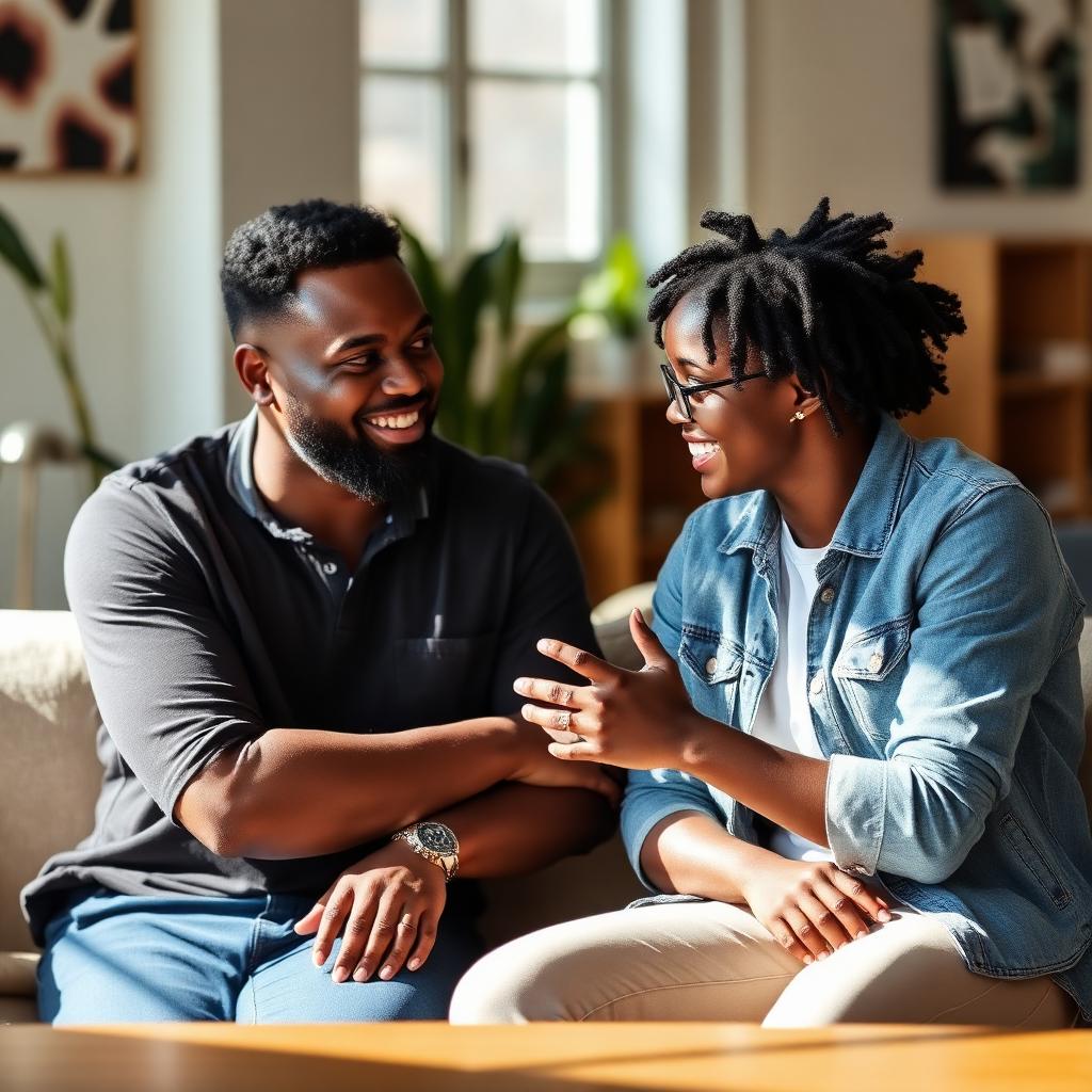 Black mentor in a warm 1-to-1 conversation with a Black young person
